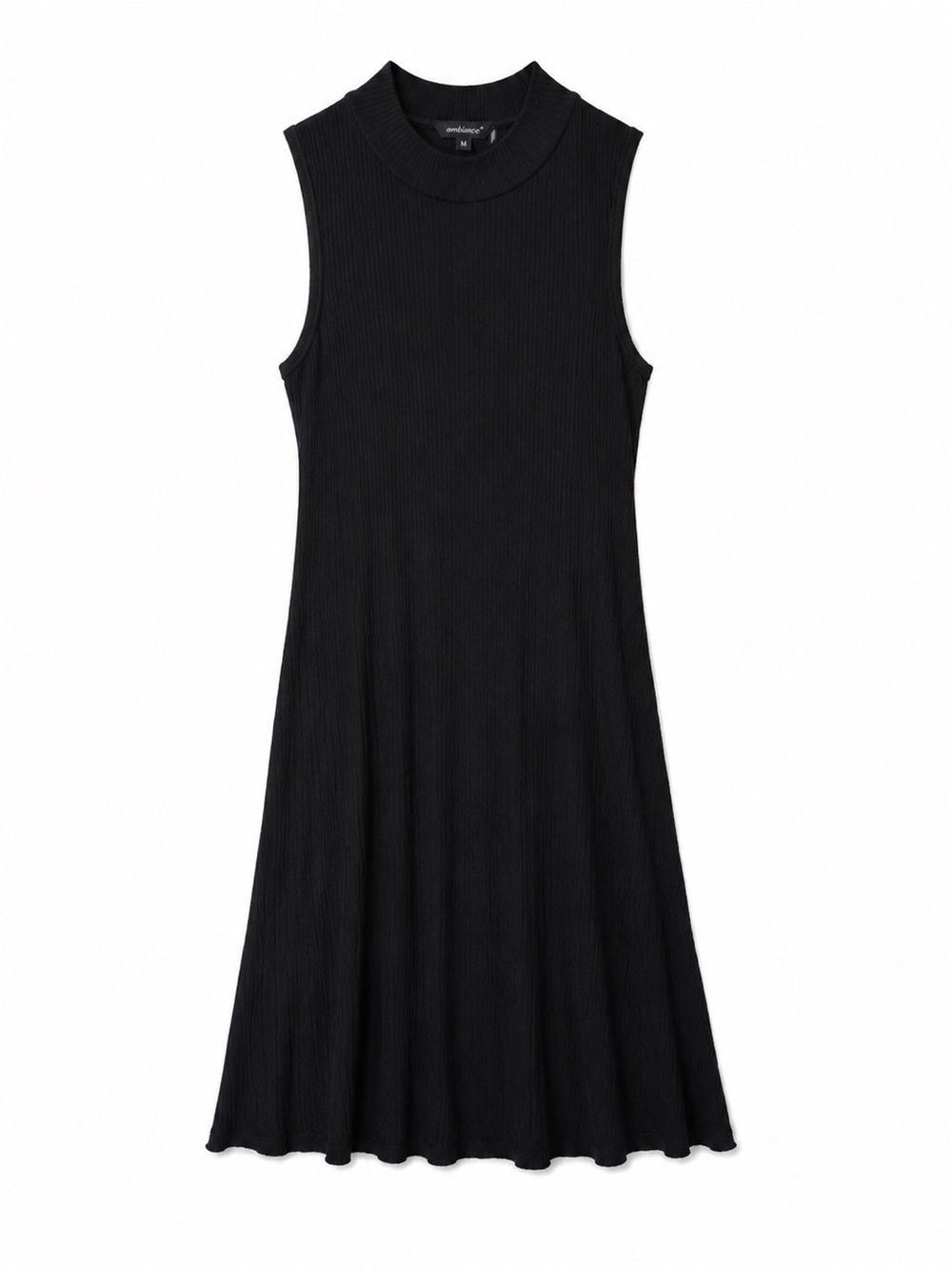 Ambiance Black Ribbed Midi Dress Sleeveless Mock Neck Stretch A Line Medium NWT